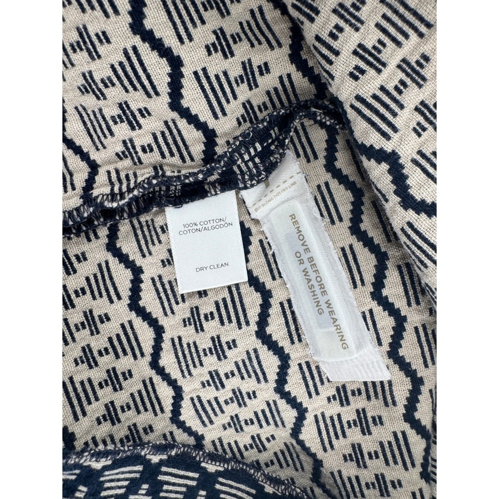 LOFT Navy Blue Cream Geometric Jacquard Sleeveless Shift Dress Womens 8 Tie Back - Picture 8 of 8
